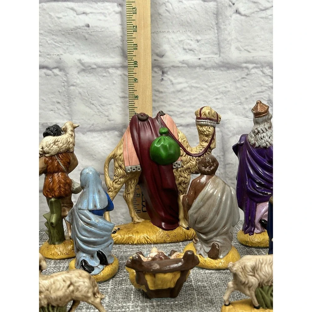 Vintage Nativity Set Atlantic Mold 13 Pc Hand Painted Ceramic Christmas Figurine
